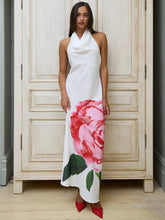 Print Long Halter Backless Sexy Maxi Floral Dress